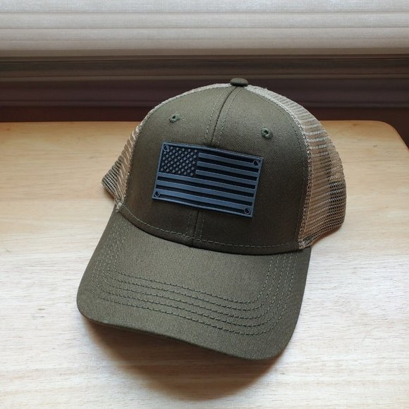 American Flag USA Olive Green Trucker Style Cap Hat H3 Headwear. - Picture 1 of 3